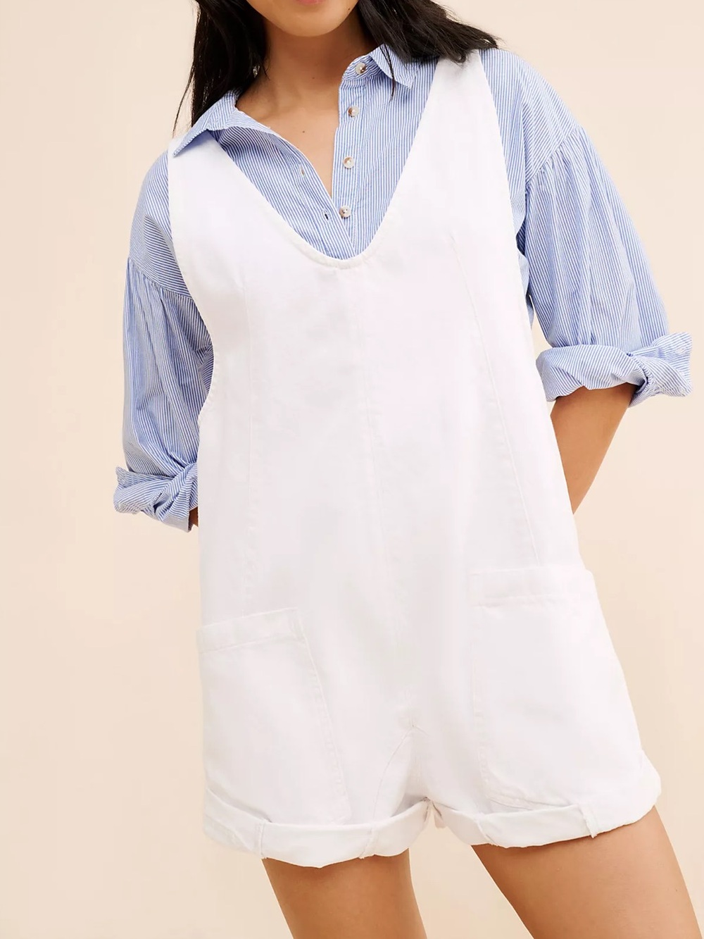 Free People High Roller Shortalls - White